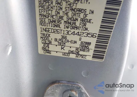 2003 Nissan Frontier Desert Runner Xe-V6 z USA, uszkodzony, nr VIN 1N6ED26T13C442356